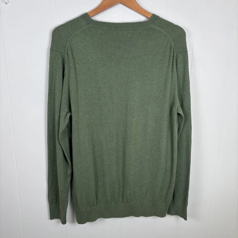 Nautica V-Neck Men's Sweater Luxury Performance Cotton Blend Olive Green Large‎